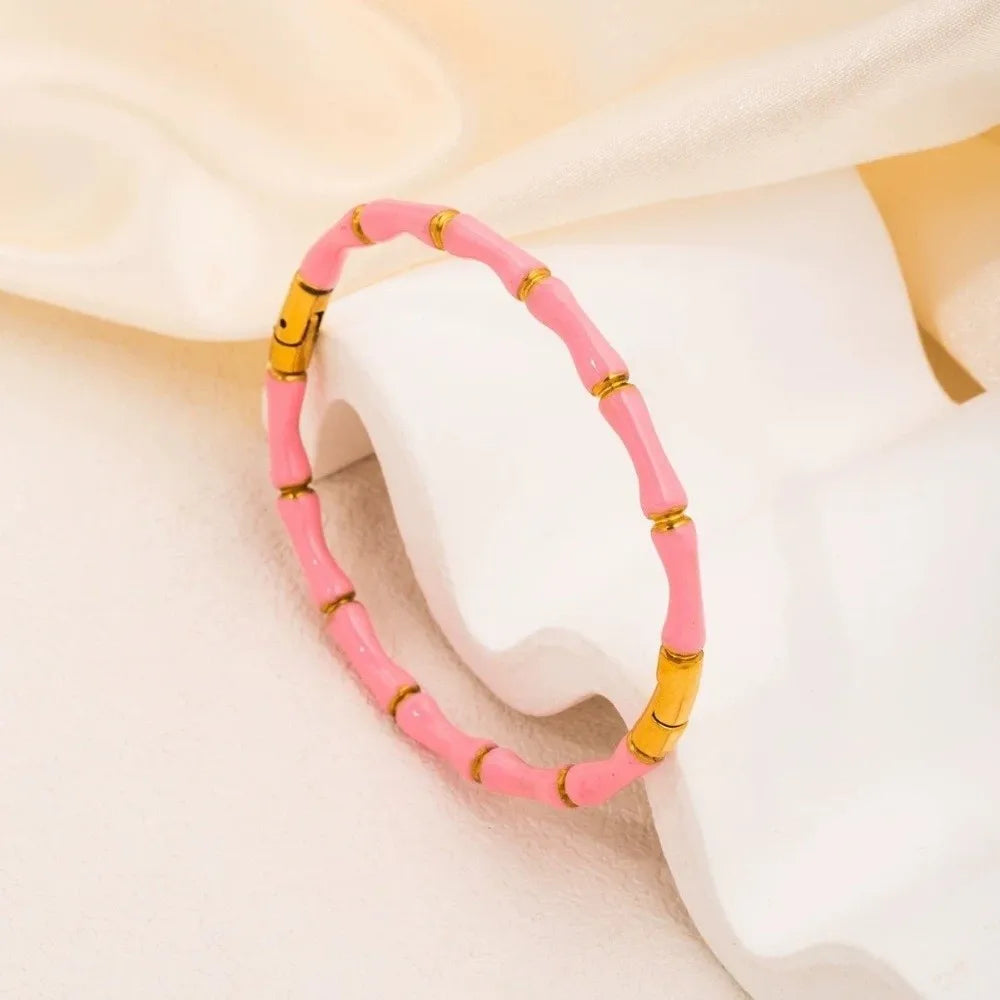 Colorful Bamboo Joint Bangle – Gold Stainless Steel Enamel Bracelet Enamel Bangle Bracelet PLUSH