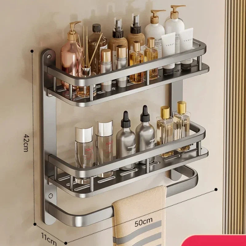 Aluminum Wall Mounted Bathroom Shelf – No Drill Storage Rack Bathroom Wall Shelf PLUSH