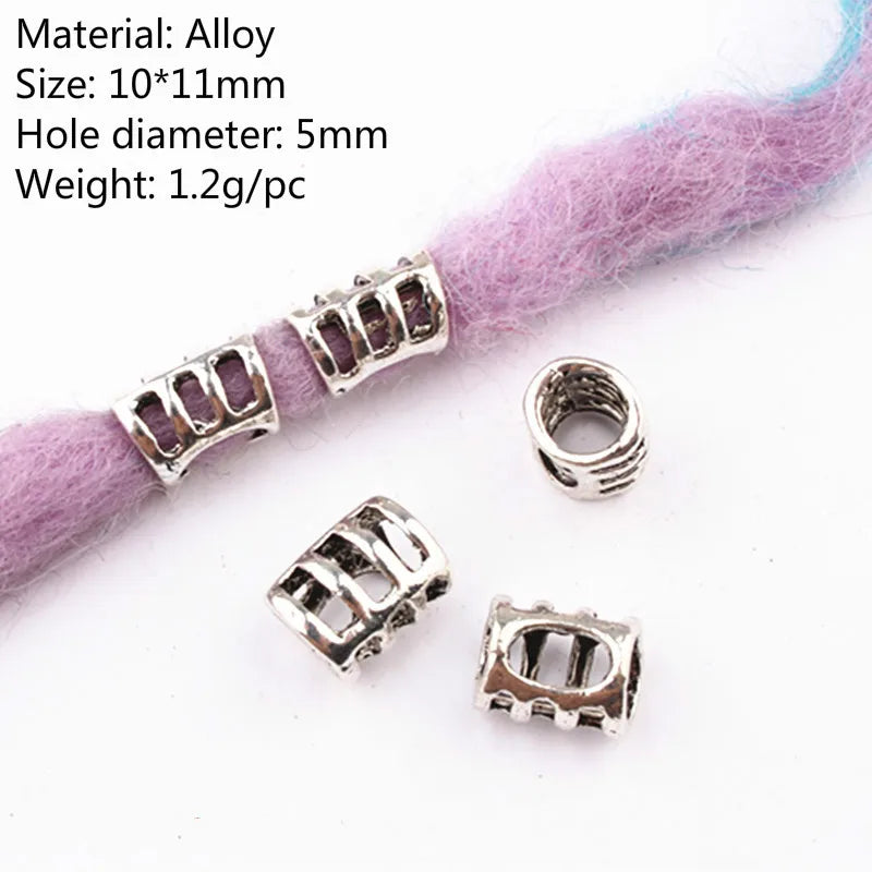 5pcs Silver Viking Dreadlock Hair Beads – Braid Cuffs & Clips Hair Bead Cuffs PLUSH 5pcs NO.43