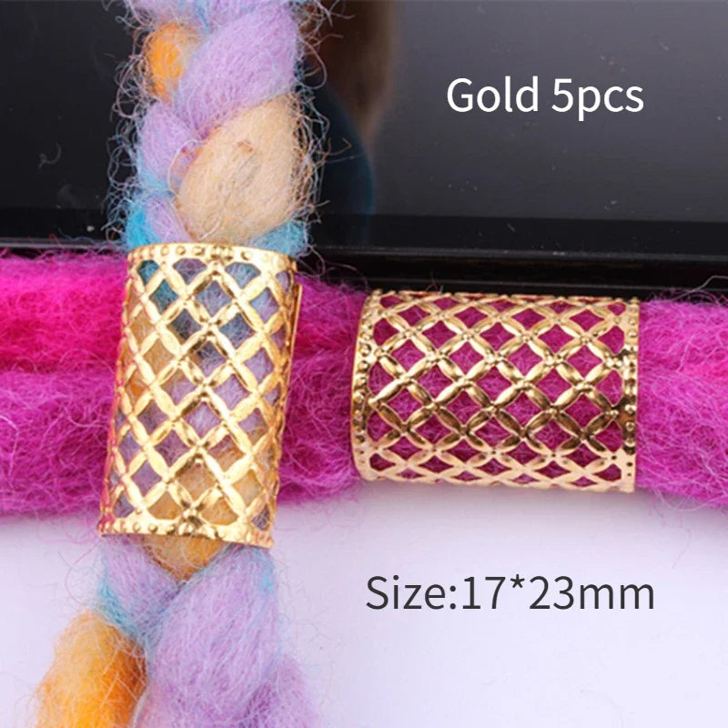 5pcs Hollow Flower Hair Cuffs – Dreadlock Braid Rings & Tubes Hair Braid Cuffs PLUSH 5pcs NO.1