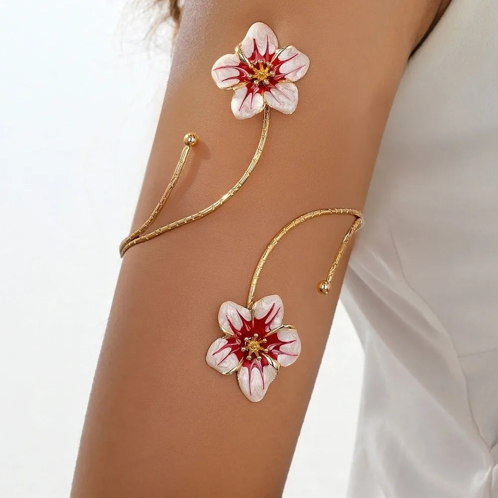 Enamel Flower Bangle Bracelet – Adjustable Open Cuff for Women Enamel Bangle Bracelet PLUSH