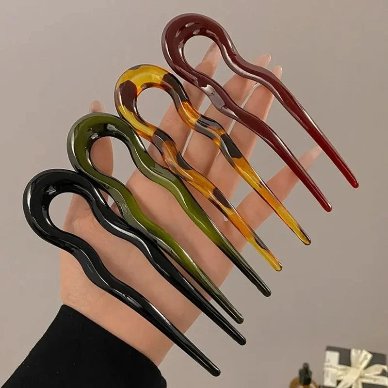 U-Shaped Tortoiseshell Acetate Hair Fork | Geometric Hair Stick Hair Fork PLUSH