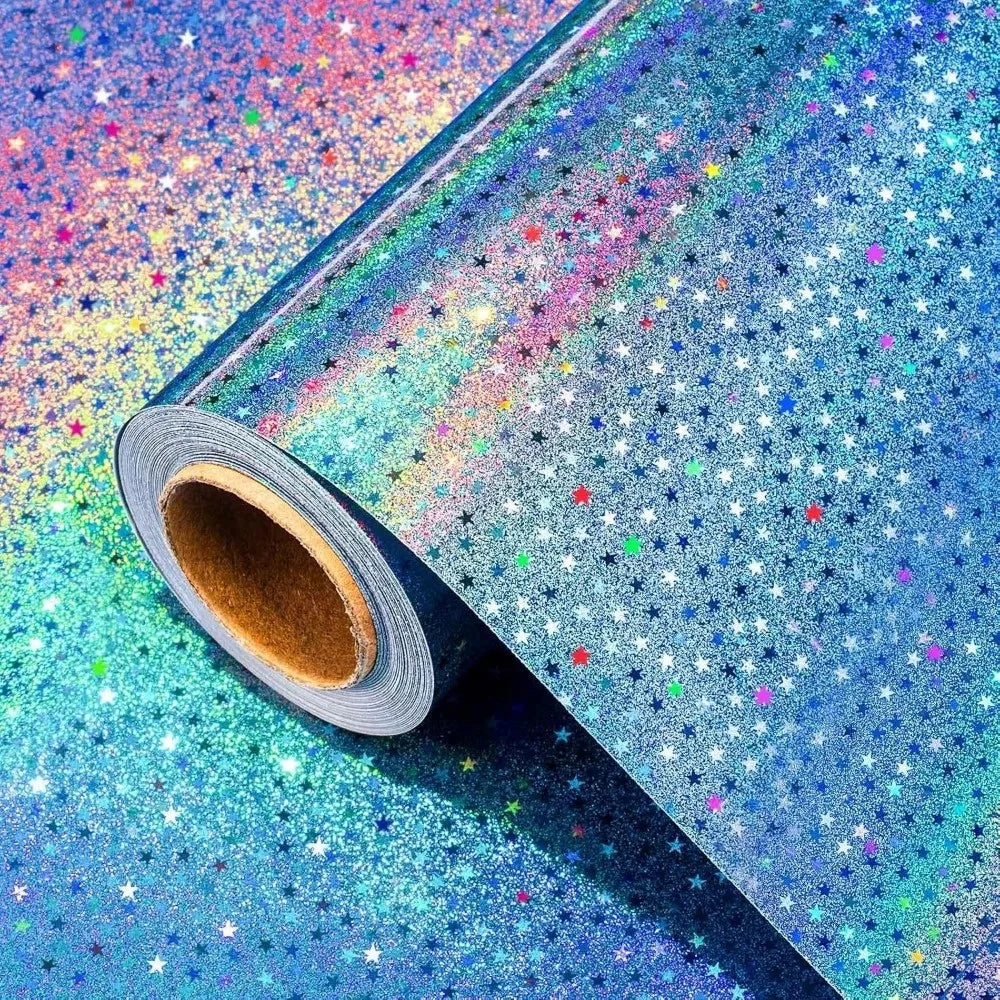 Gradient Laser Wrapping Paper Roll 43×300cm – Holographic Gift Wrapping Paper PLUSH Blue Meteor