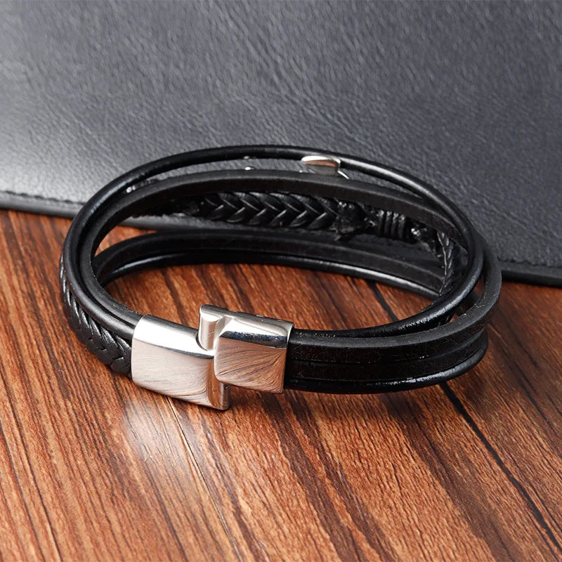 Men's Anchor Charm Multi-Layer Braided Leather Bracelet Charm Leather Bracelet PLUSH