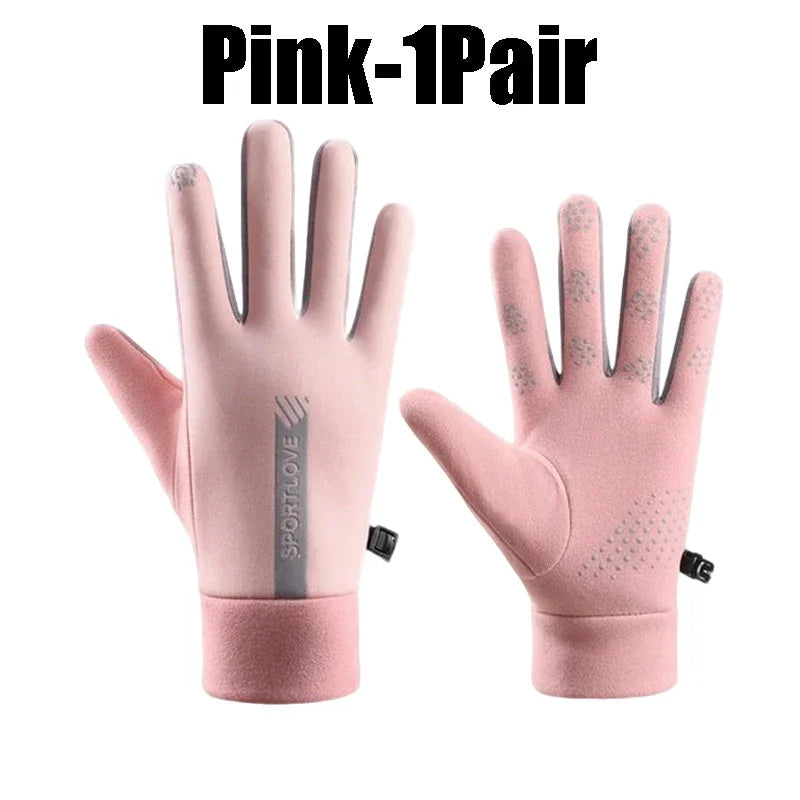 Waterproof Touchscreen Winter Gloves – Unisex Anti-Slip Winter Sports Gloves PLUSH Pink-1Pair