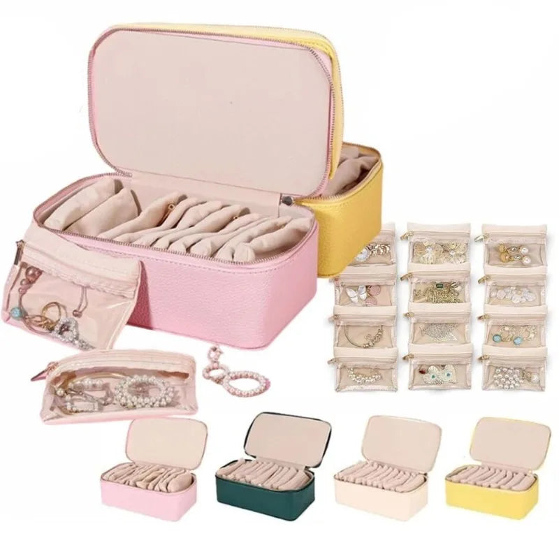 12-Grid Travel Jewelry Organizer PU Leather Case with Pouches Jewelry Storage Case PLUSH