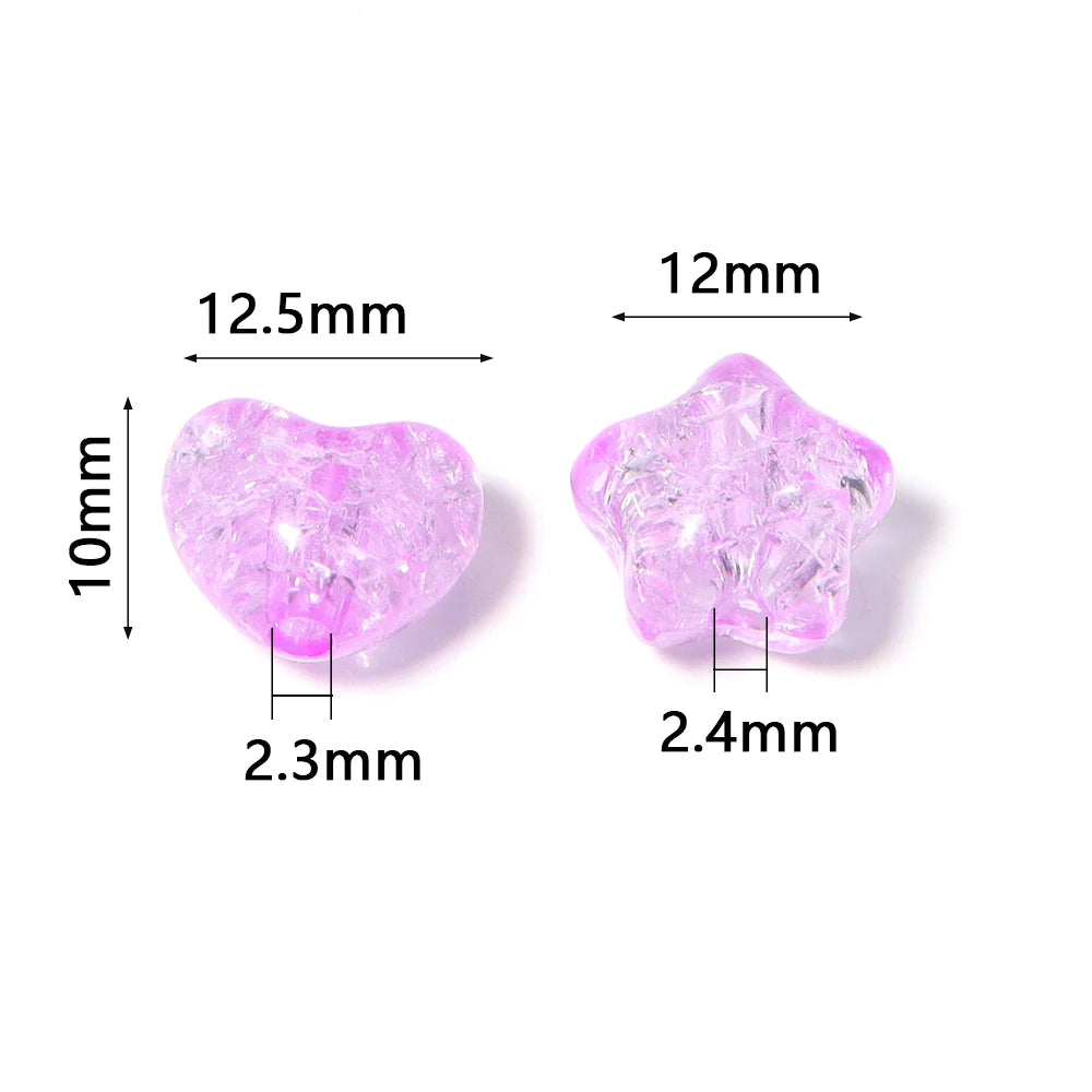 50pcs Ice Crack Heart & Star Acrylic Spacer Beads – DIY Jewelry Acrylic Spacer Beads PLUSH