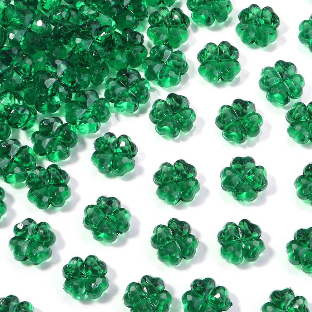 50-100pcs Four Leaf Flower Acrylic Spacer Beads | DIY Jewelry Acrylic Spacer Beads PLUSH Emerald Green 50pcs