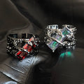 Punk Black Thorn Open Ring – Red Rhinestone Hollow Design Cocktail Ring PLUSH 1 pair