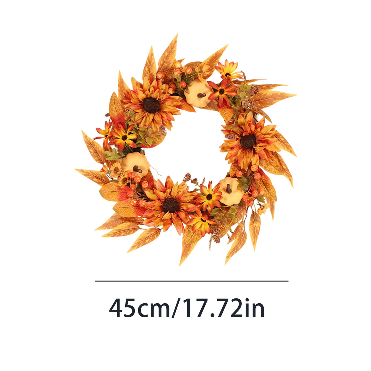 56cm Fall Harvest Pumpkin Maple Leaf Wreath | Autumn Door Decor Seasonal Door Wreath PLUSH 45cm