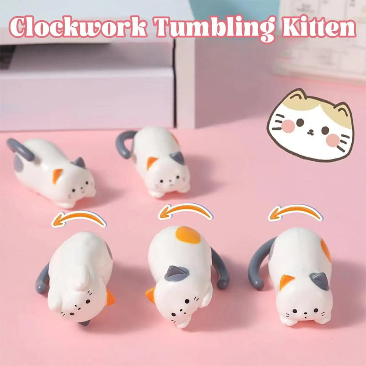 Clockwork Rolling Cat Wind-Up Toy – Fun Kitten Figurine Wind-Up Toy PLUSH