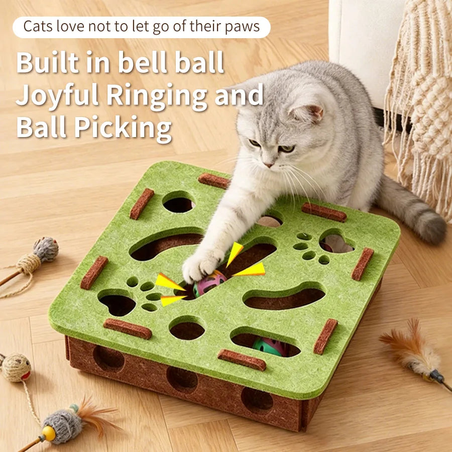 Felt Cat Puzzle Maze Toy – Bell Balls & Scratching Strips Cat Puzzle Toy PLUSH
