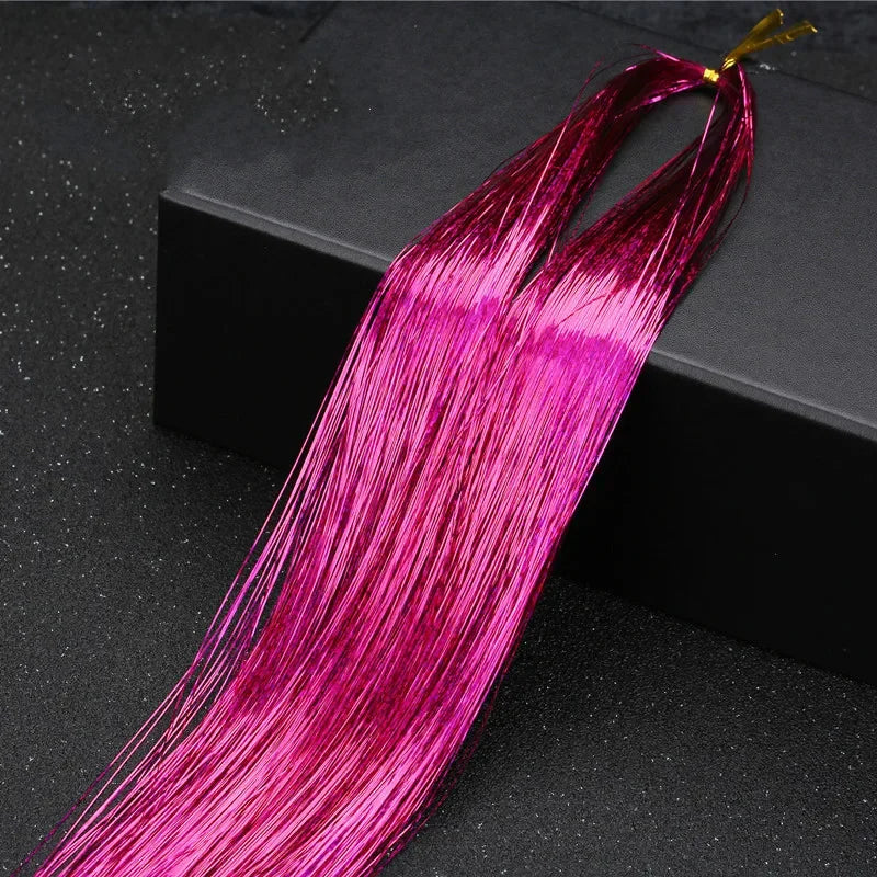 120 Strands Rainbow Hair Tinsel Sparkle Silk Extensions 100cm
