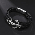 Men's Anchor Charm Multi-Layer Braided Leather Bracelet Charm Leather Bracelet PLUSH Black 21cm