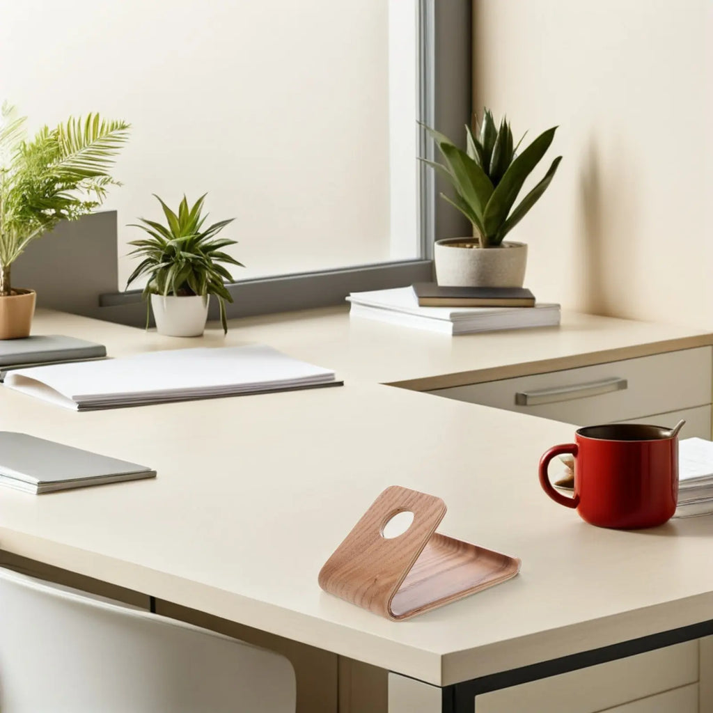 Solid Wood Phone & Tablet Stand – Minimalist Desk Holder Wood Phone Stand PLUSH