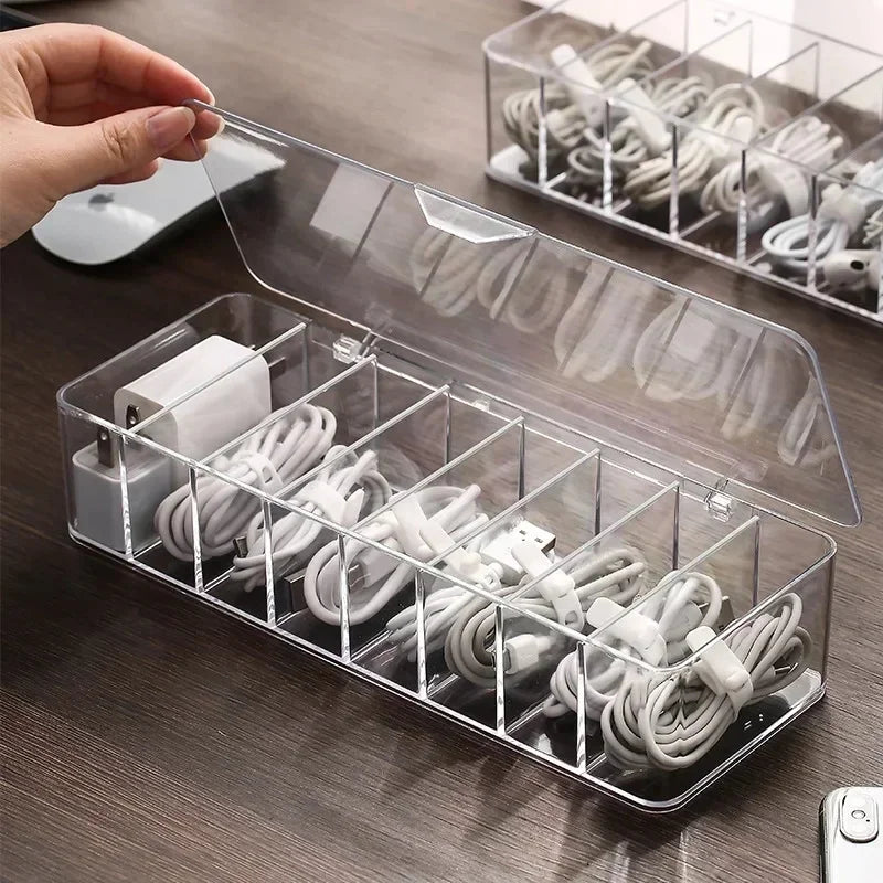 Transparent Plastic Cable Storage Box – Divided Grid Organizer Cable Storage Organizer PLUSH