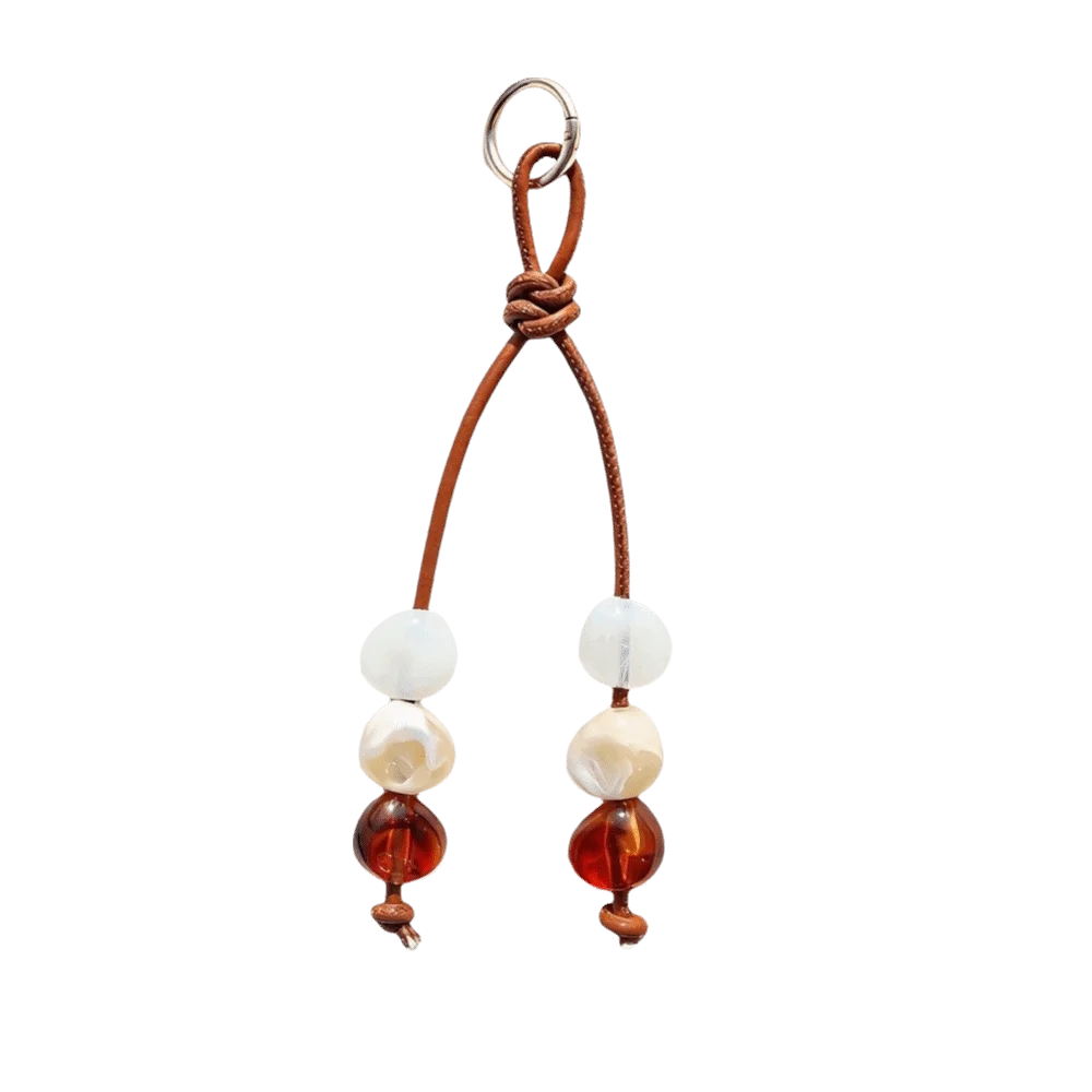Vintage Boho Resin Beaded Keychain – PU Braided Cord Keyring Beaded Keychain PLUSH Style E