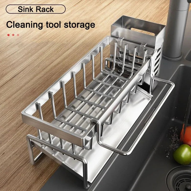 Stainless Steel Kitchen Sink Sponge & Drain Rack Organizer Sink Organizer Rack PLUSH