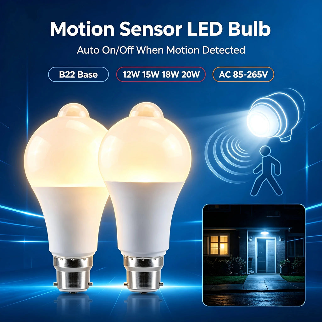 B22 PIR Motion Sensor LED Bulb 12W–20W Auto Security Light Motion Sensor LED Bulb PLUSH