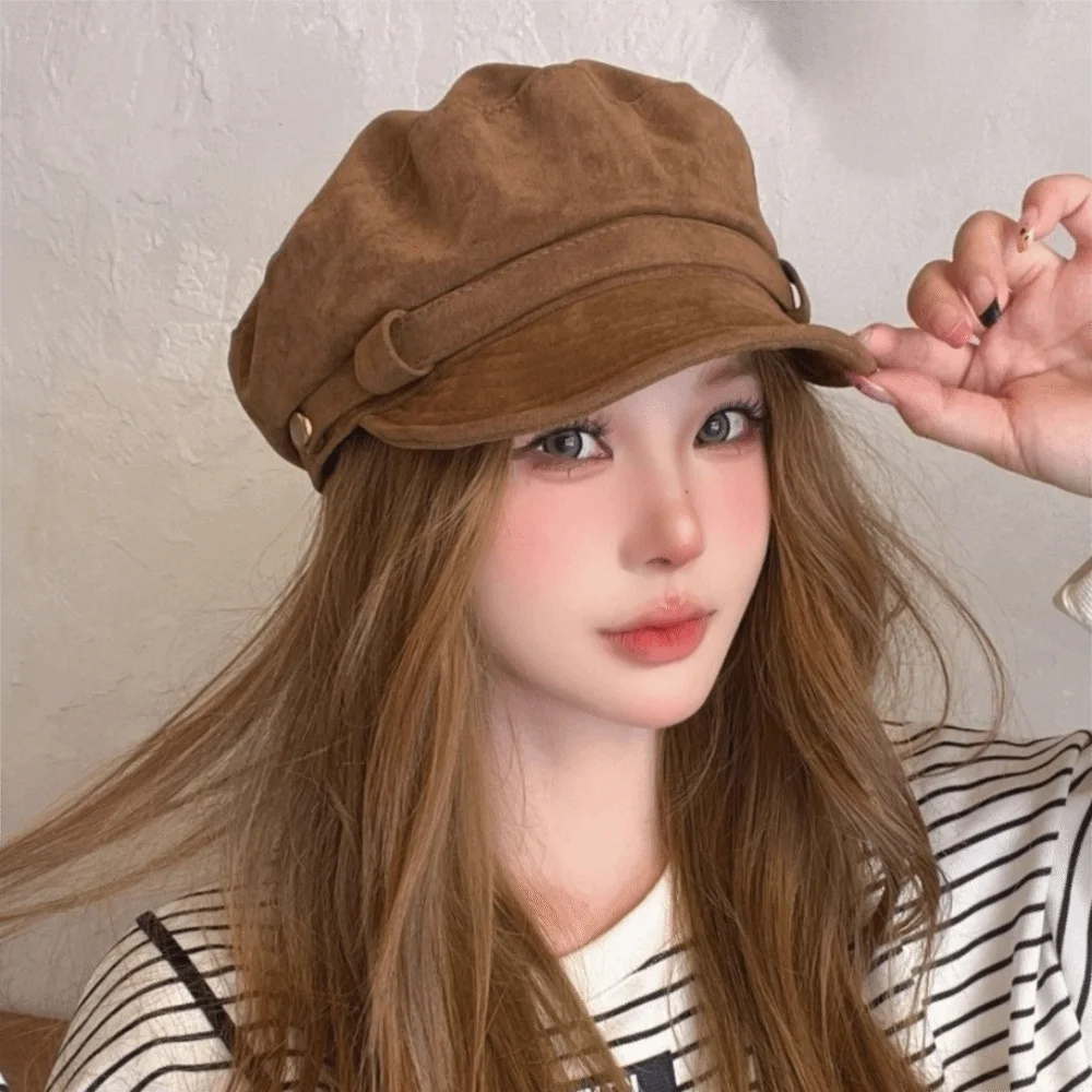 Suede Beret Hat Women – Flat Top Newsboy Cap All Seasons Beret Hat PLUSH