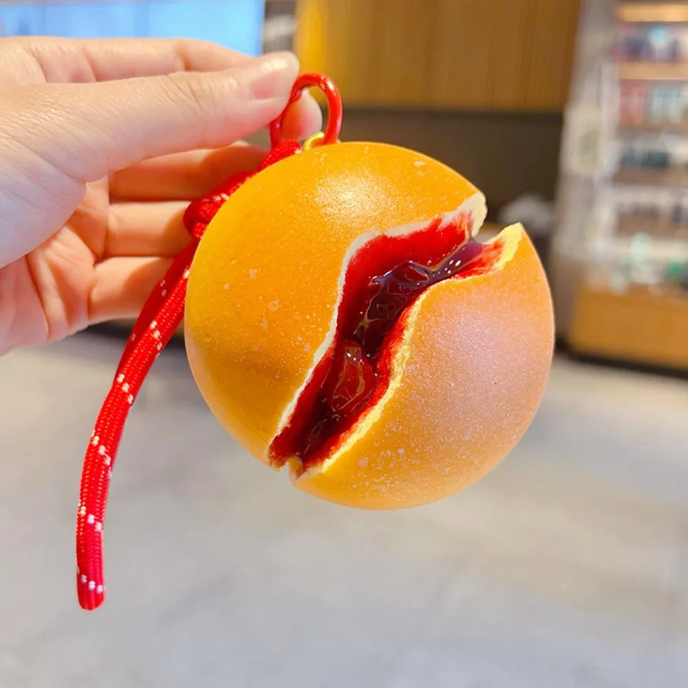 Squishy Bread Keychain Slow Rebound PU Squeeze Toy Key Ring Novelty Keychain PLUSH Strawberry