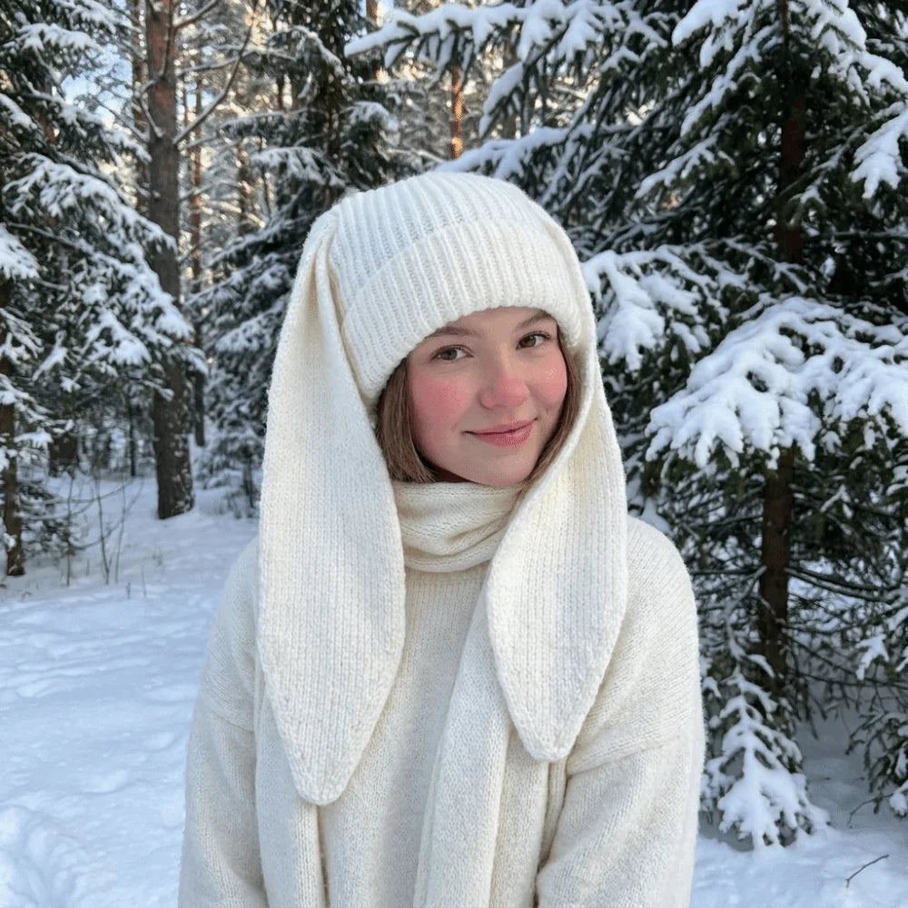 Rabbit Long Ear Knitted Beanie – Cute Bunny Winter Hat Knitted Beanie Hat PLUSH