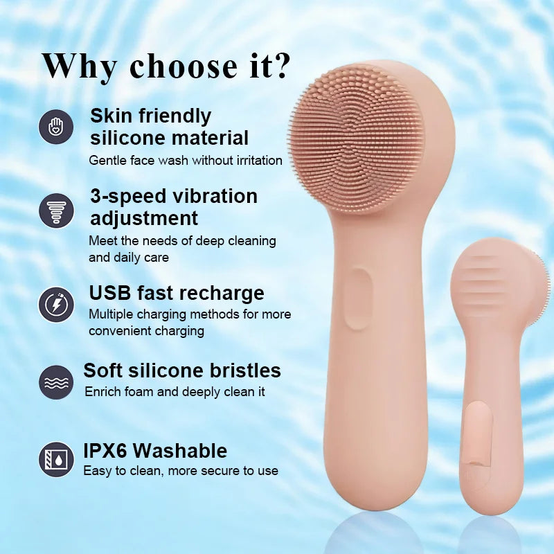 Electric Silicone Facial Cleansing Brush | Heat & Vibration 5-Speed Facial Cleansing Brush PLUSH