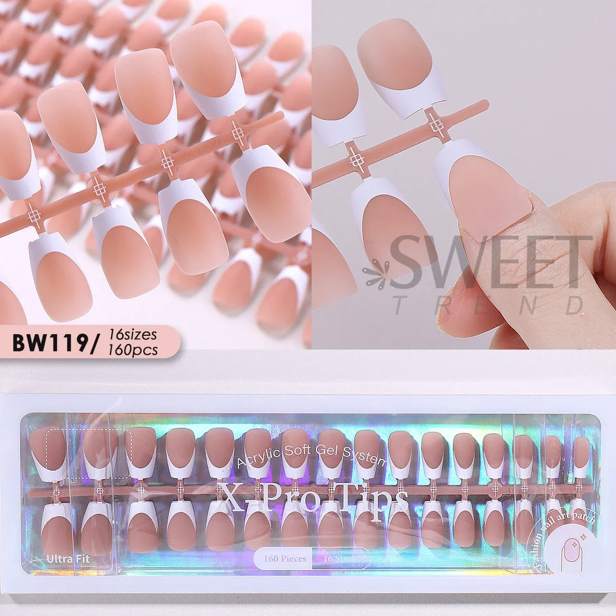 150/160pcs Matte Press On Nails Nude Pink French Tips Press On Nail Tips PLUSH BW119