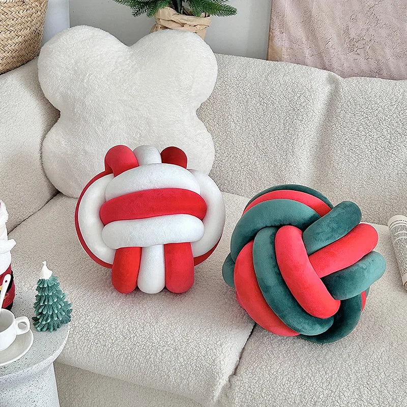 Handmade Dual-Tone Knotted Ball Pillow – Soft Fluffy Cushion Decorative Cushion PLUSH