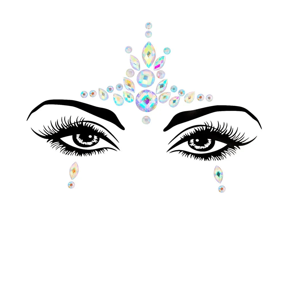 Crystal Face Gems Rhinestone Temporary Tattoo Stickers