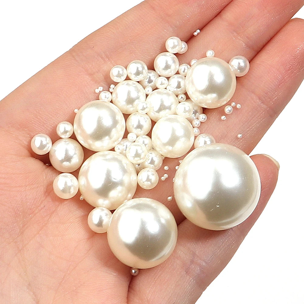 No Hole ABS Imitation Pearl Beads – Vintage Beige DIY Jewelry Loose Craft Beads PLUSH
