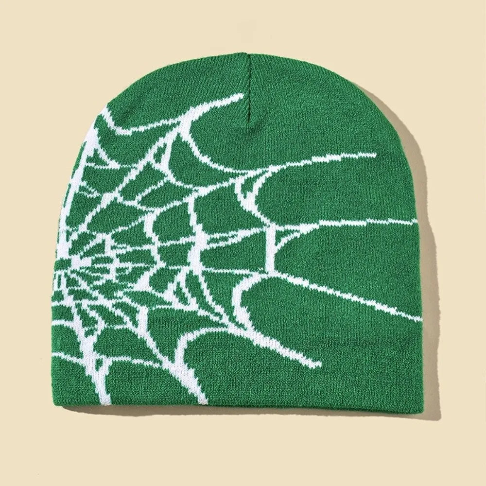Y2K Spider Web Knit Beanie Hat – Cuffed Stretch, Multi Colors Knit Beanie Hat PLUSH