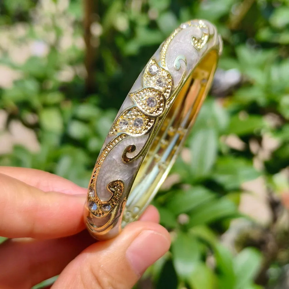 Cloisonné Crown Bangle – Vintage Bohemian Gold-Tone Bracelet Enamel Bangle Bracelet PLUSH 2