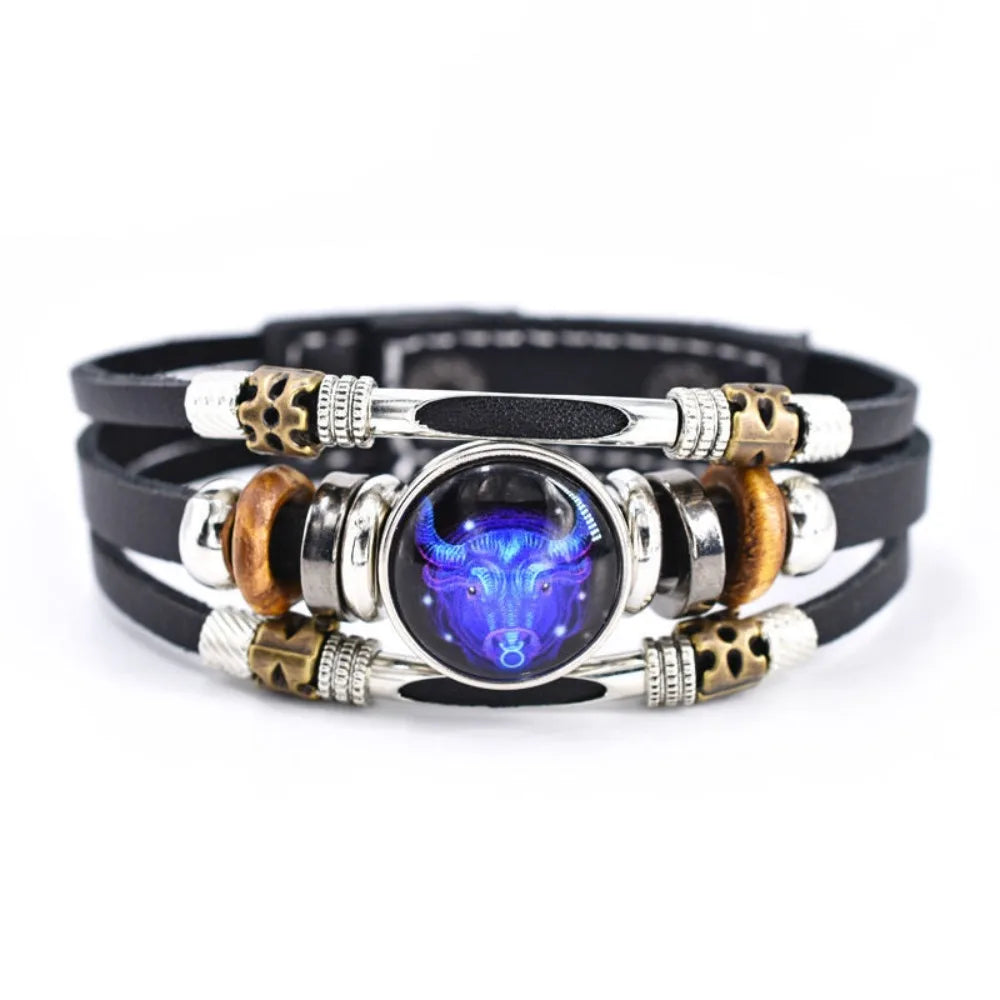 Zodiac Constellation Luminous Leather Bracelet | Unisex Gift Charm Bracelet PLUSH