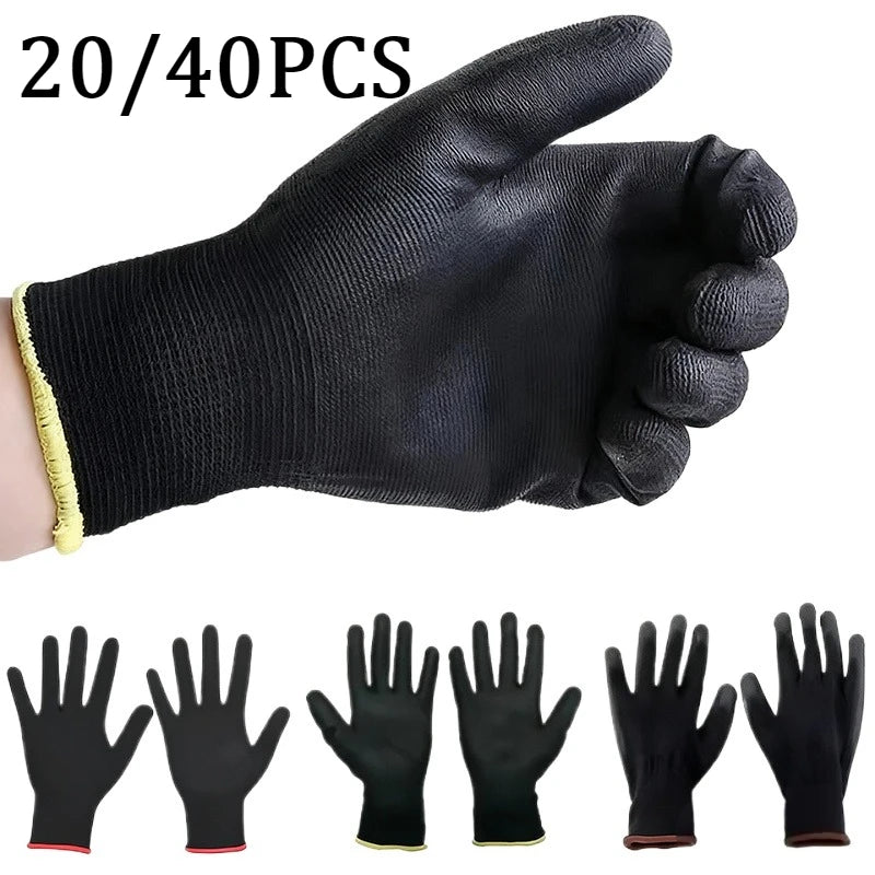 Nylon PU Coated Work Gloves 20/40pcs – Non-Slip, Sizes S–XL Work Gloves PLUSH