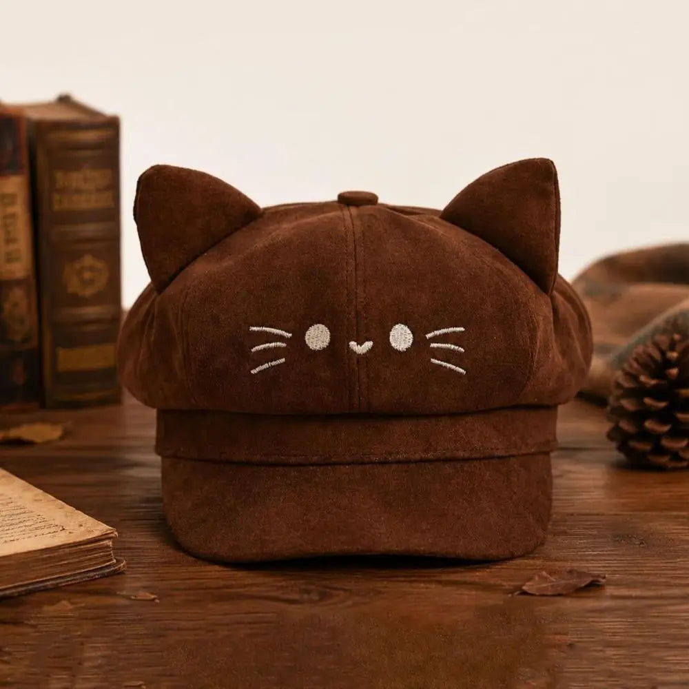 Embroidered Cat Ears Beret – Y2K Lolita Painter Hat Embroidered Beret Hat PLUSH