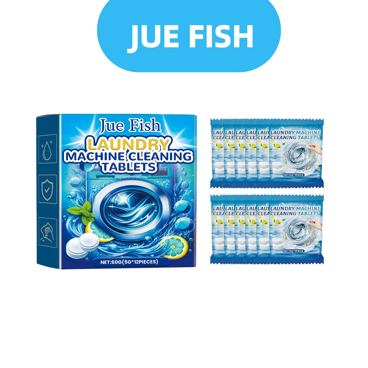 12pcs Washing Machine Cleaning Effervescent Tablets | Jue-Fish Washer Cleaning Tablets PLUSH 12pcs in boxed