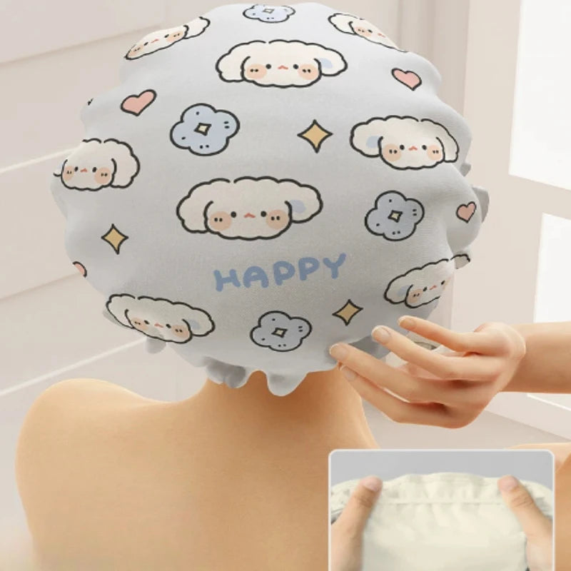 Cute Cartoon Double Layer Reusable Shower Cap – Waterproof Shower Cap PLUSH