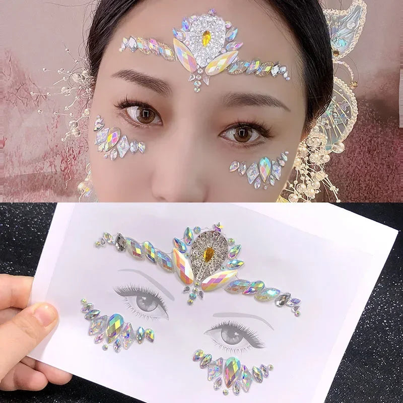 Crystal Face Gems Rhinestone Temporary Tattoo Stickers
