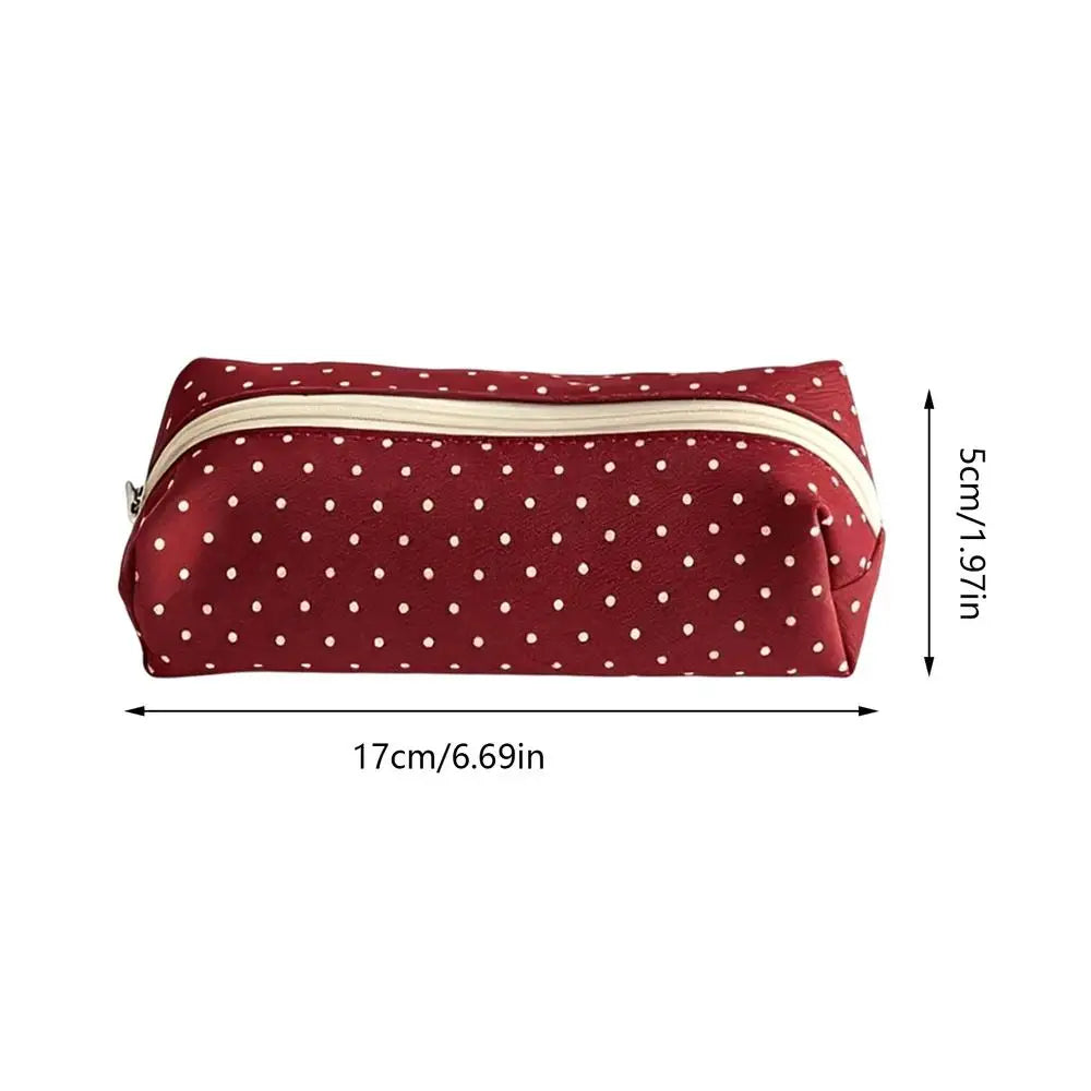 Dot Pencil Case – Large Canvas Stationery Organizer Bag Pencil Case PLUSH Red