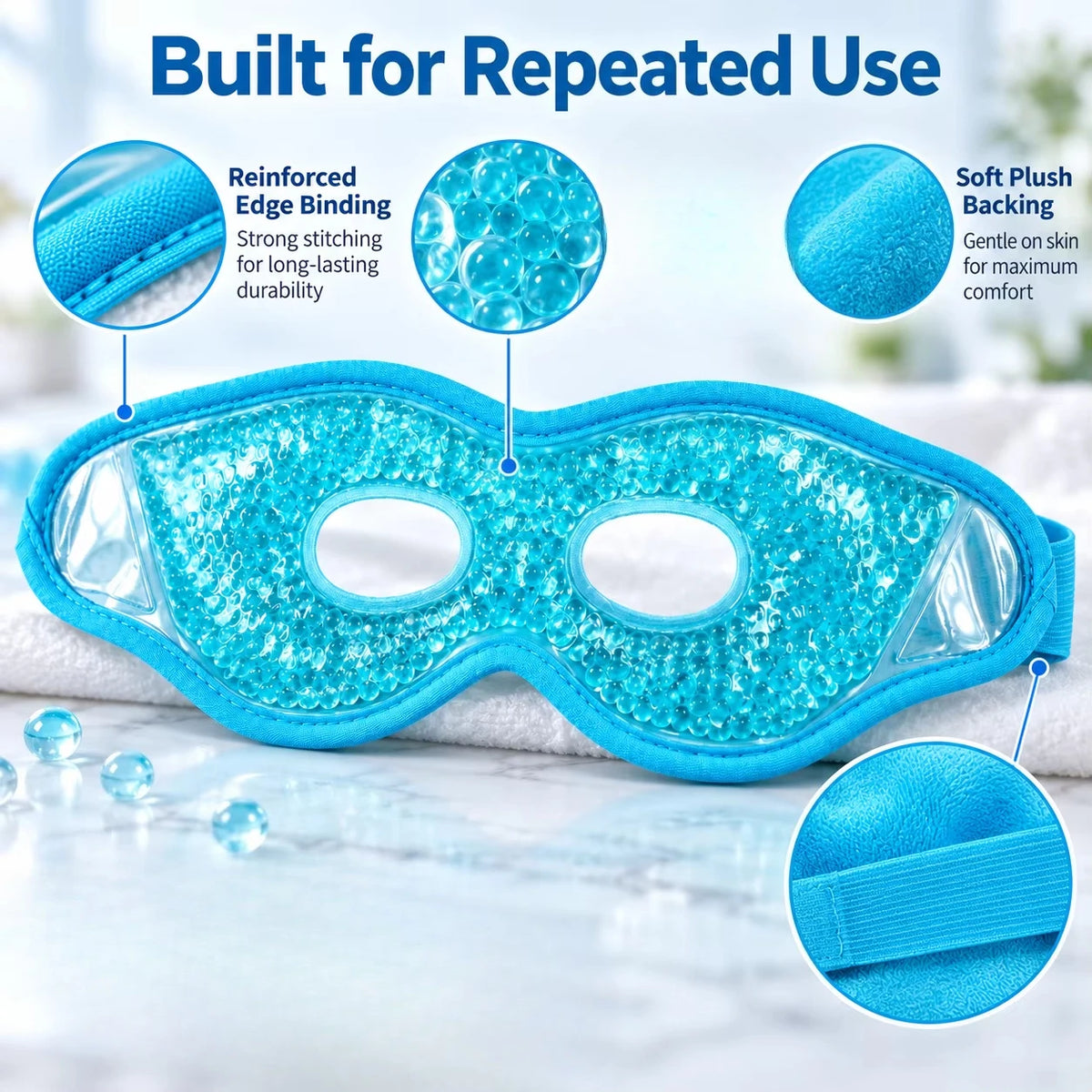 Reusable Hot Cold Gel Bead Eye Mask with Holes – Plush Compress Gel Eye Mask PLUSH