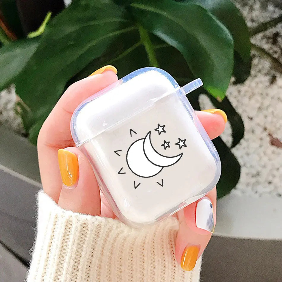 Sun Moon Clear AirPods Case – Fits AirPods Pro 1 2 3 4 Earphone Case Cover PLUSH Style 10 For Airpods 3rd