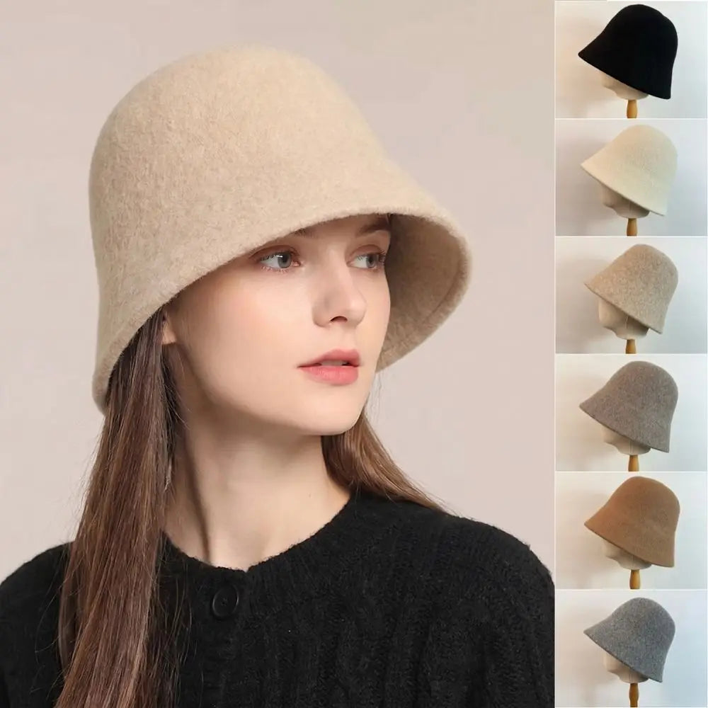 Women's Wool Knit Bucket Hat – Warm Windproof Fisherman Hat Knit Bucket Hat PLUSH