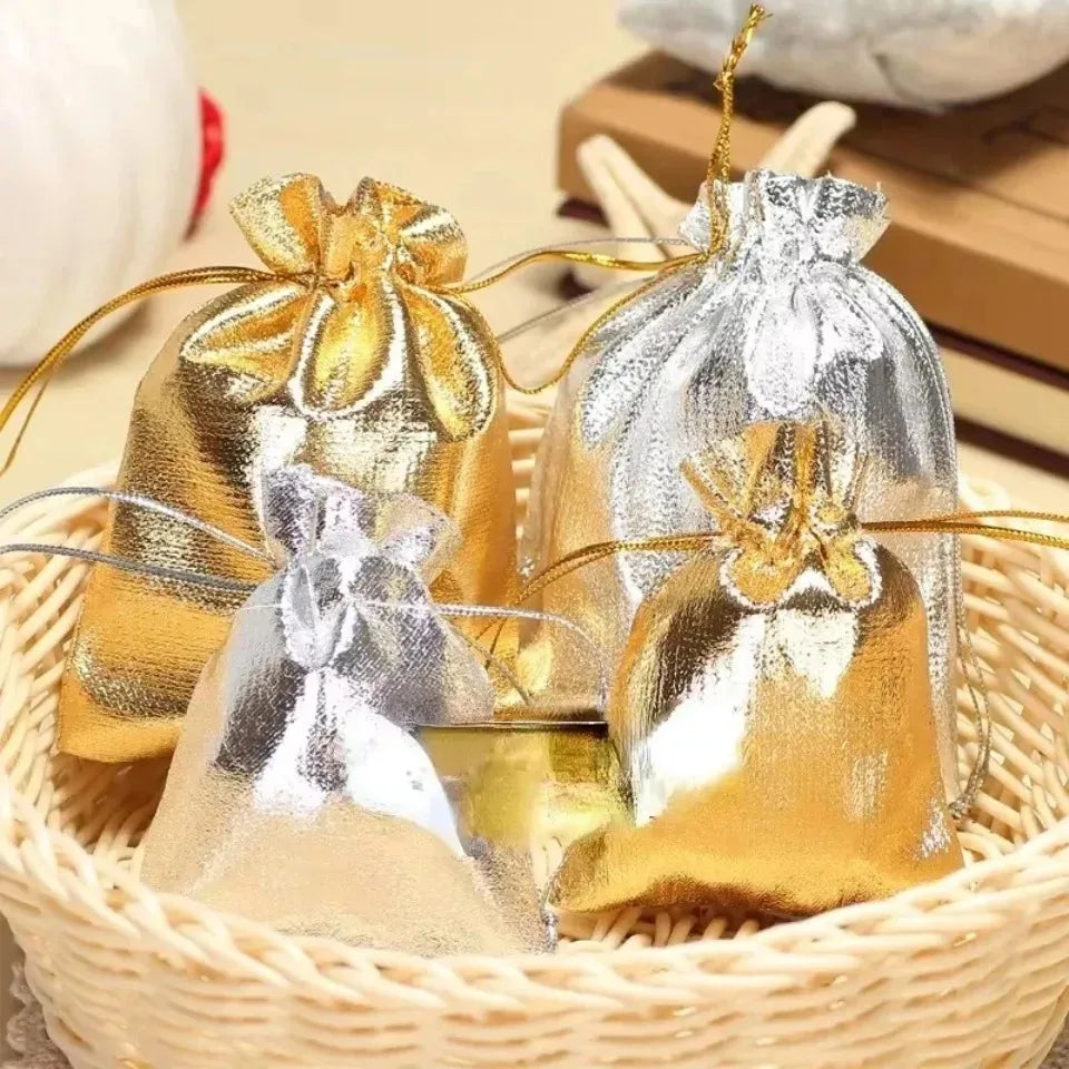 Gold & Silver Fabric Drawstring Gift Bags 10/20/50pcs Fabric Gift Bags PLUSH