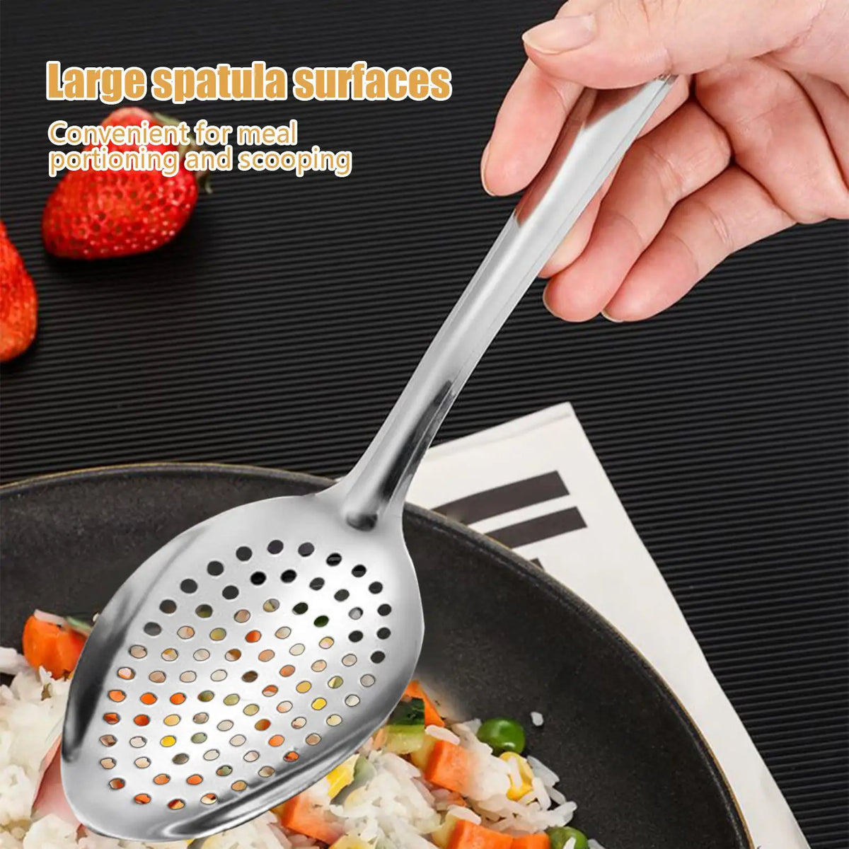 Stainless Steel Slotted Spoon Skimmer & Kitchen Strainer Kitchen Strainer Spoon PLUSH