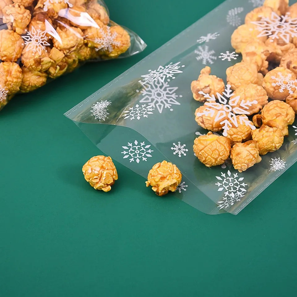 50/100PCS Christmas Snowflake Transparent Candy & Gift Bags Holiday Gift Bags PLUSH