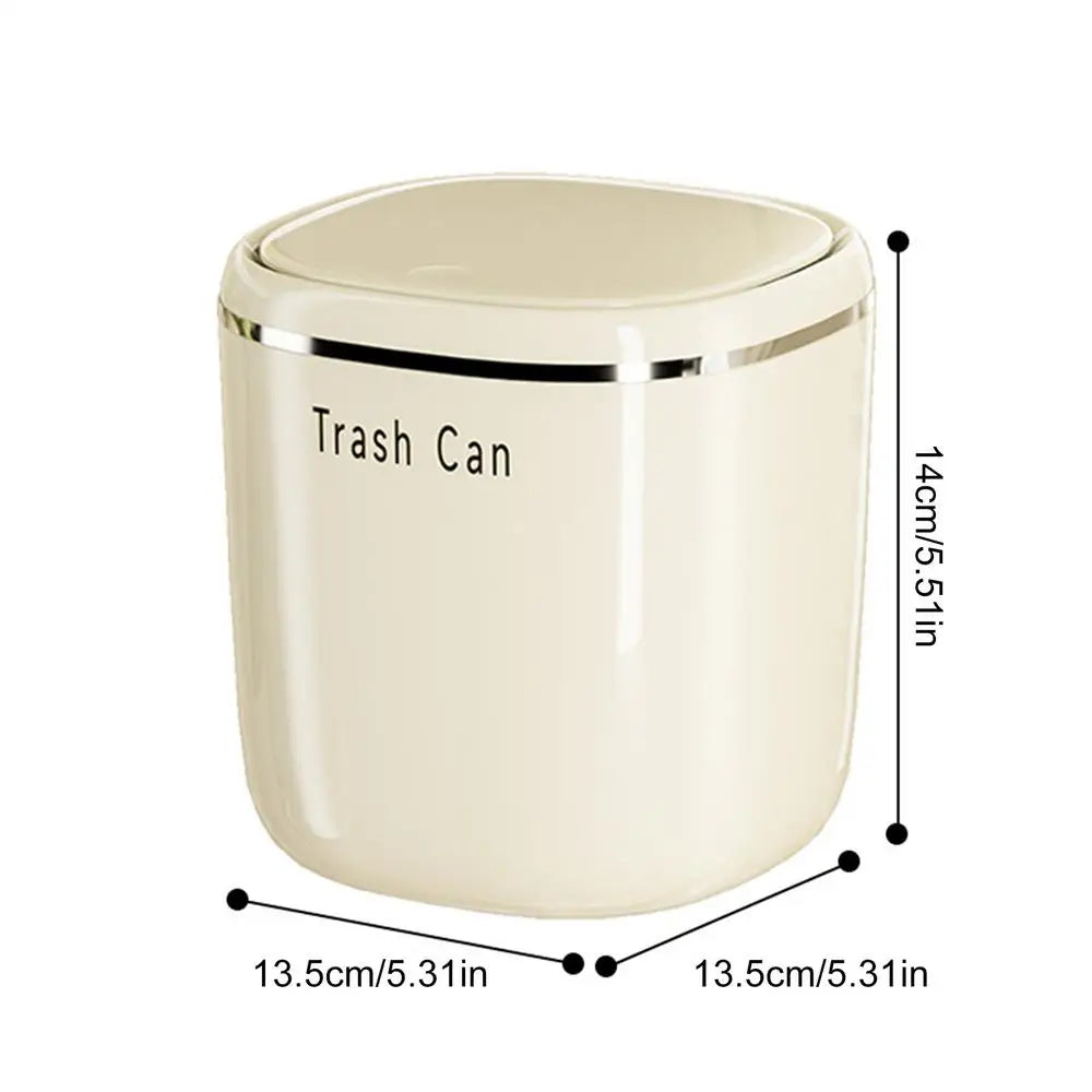 Mini Desk Trash Can with Lid – 2.6L Compact Desktop Bin Desktop Trash Can PLUSH Beige