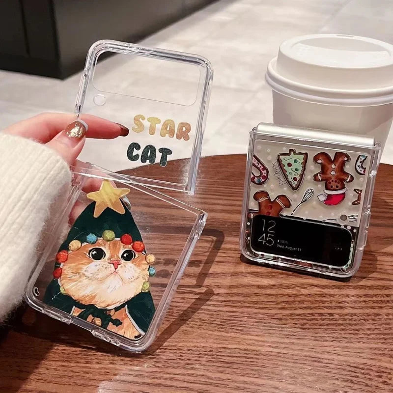 Christmas Cat Clear Case for Samsung Galaxy Z Flip 3 4 5 6 Phone Case PLUSH