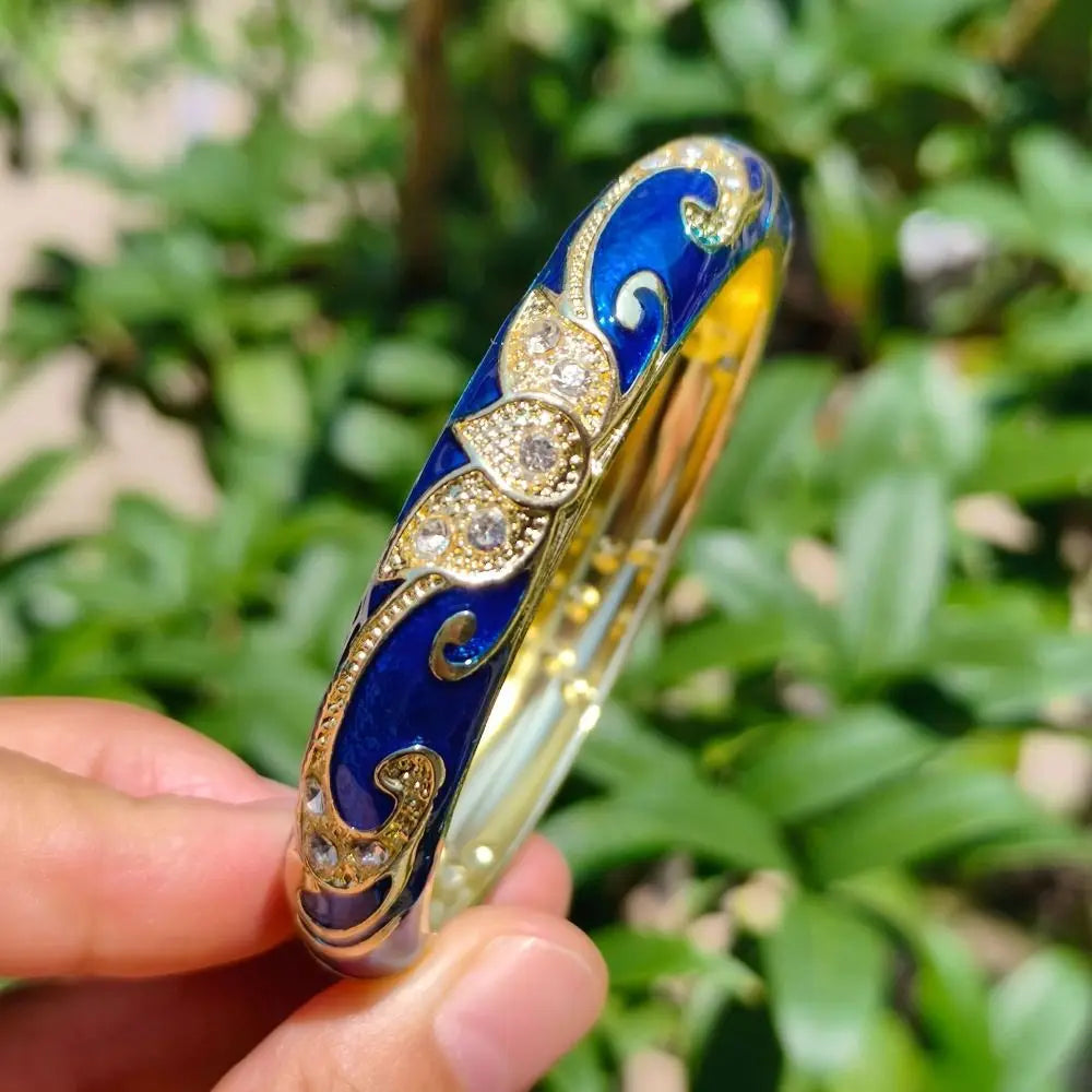 Cloisonné Crown Bangle – Vintage Bohemian Gold-Tone Bracelet Enamel Bangle Bracelet PLUSH