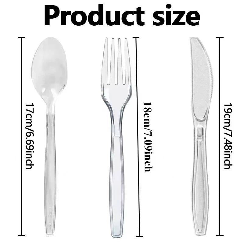 100pcs Clear Disposable Plastic Cutlery Set – Fork Spoon Knife Disposable Cutlery Set PLUSH